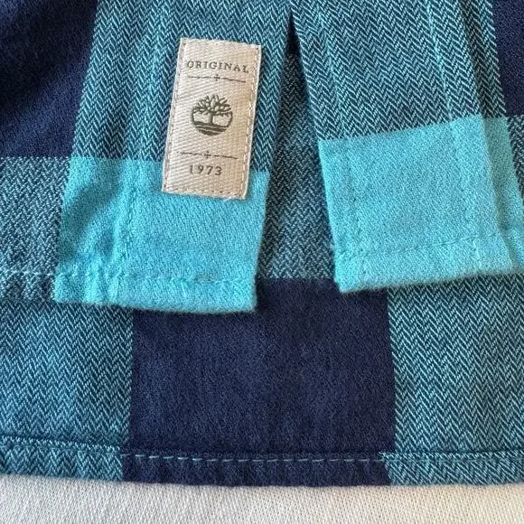 TIMBERLAND Cotton Flannel Button Up Shirt Men's Size XL Regular Aqua Navy Check - Picture 12 of 14